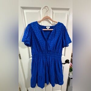 crown & ivy Royal Blue Eyelet V-Neck Midi Dress